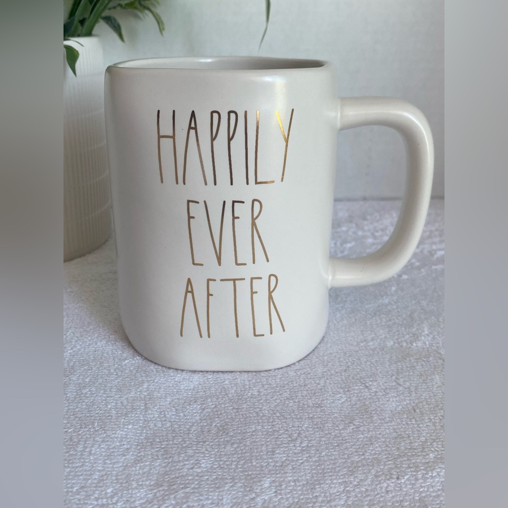Rae Dunn Cream and Gold Happily Ever After Mug